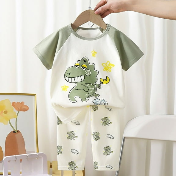 Spazoro Child's Boys Girls Outfit Sets, Spring Summmer Breathable and Thin Shirts and Pants Graphic Print Casual Homewear Pajamas Sets for Toddler Boys Green Size 3 T