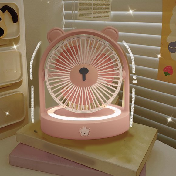 Xihbxyly Ventilador de Escritorio con Forma de Oso, Control de Viento de 3 Velocidades, Función de Luz Nocturna, Compacto y Portátil, Diseño Silencioso, Ideal para Dormitorios y Oficinas, Tamaño 15,8