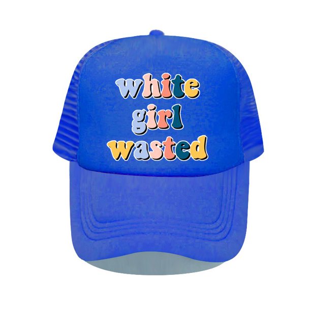 White Girl Wasted Snapback Cap Funny Party Dance Frat College Baseball Caps Rainbow Colors Letter Printed Trucker Cap Hats YP06756-60cm for adult Gao Jinjia LED