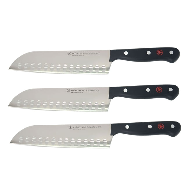 Cuchillo Wusthof Gourmet 7 con filo hueco Santoku negro 3x