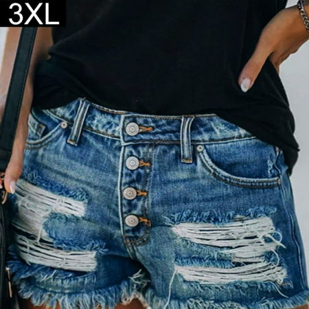 

BESTHUA American Flag Star Print Ripped Denim Jean Shorts