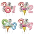 thumbnail image 2 of Juego de globos de aluminio con forma de donuts y helado, 1/6 unidades, números grandes del 0 al 9, para decoración de fiestas de cumpleaños de niñas y niños, 2 of 5