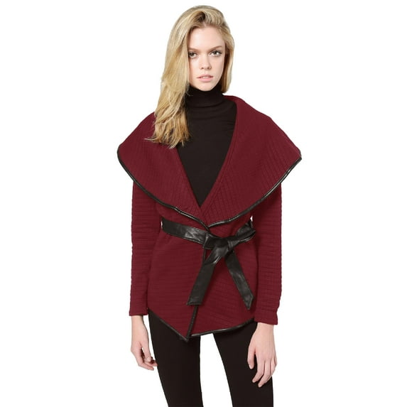 FashionOutfit Women's Casual Quilted Leather Biding Open Front Lapel Jacket