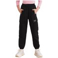 thumbnail image 4 of Zaldita Kids Girls Cotton Cargo Jogger Long Denim Jeans Elastic Waist Pants Street Hip Hop Jazz Dance Costumes A Black 4, 4 of 7