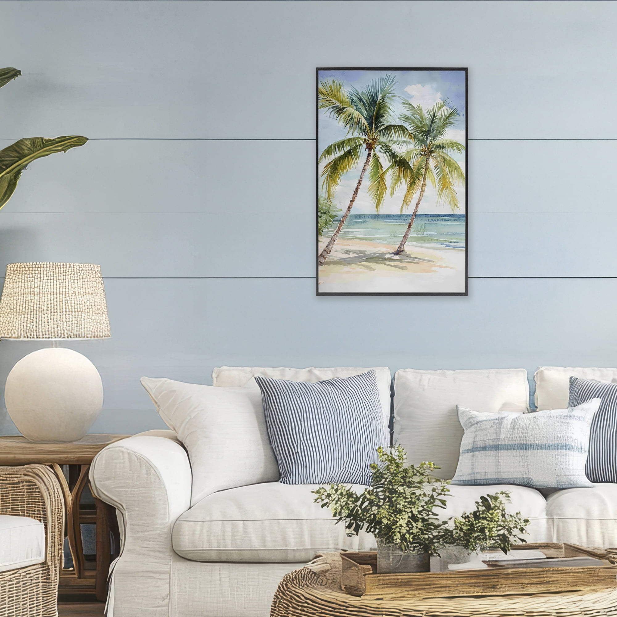 Stupell Industries Shady Palm Beach Escape Black Framed Giclee Art, design by Petal Prints Design