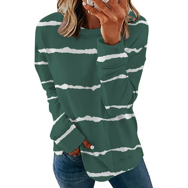 EQWLJWE Chemises à Manches Longues pour Femmes Pack Chemises Décontractées à Manches Longues Imprimé Col Rond Chandail en Molleton Chandail Tunique Ample Vêtements d'Automne pour Femmes