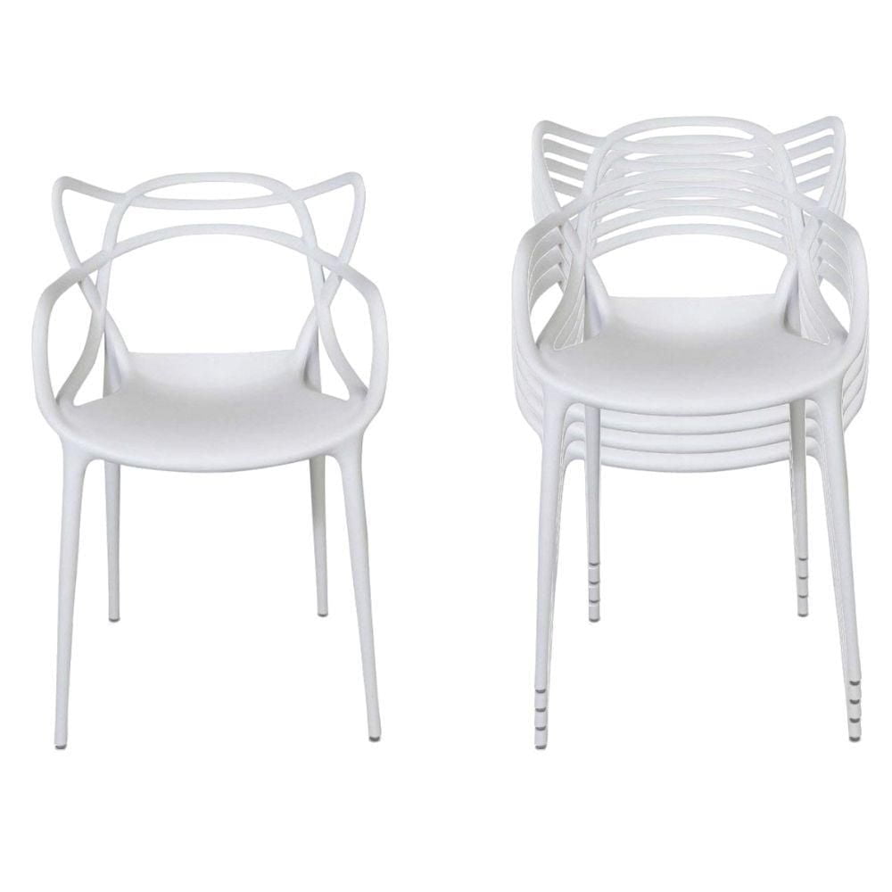 Master Style Plastic Chair Modern Mid Century, Indoor Outdoor Chair Patio Chair Kitchen Chair 18 Inch Seat Height Restaurant Chair Plastic Stackable Chair Side Bar Chair in White Set 4