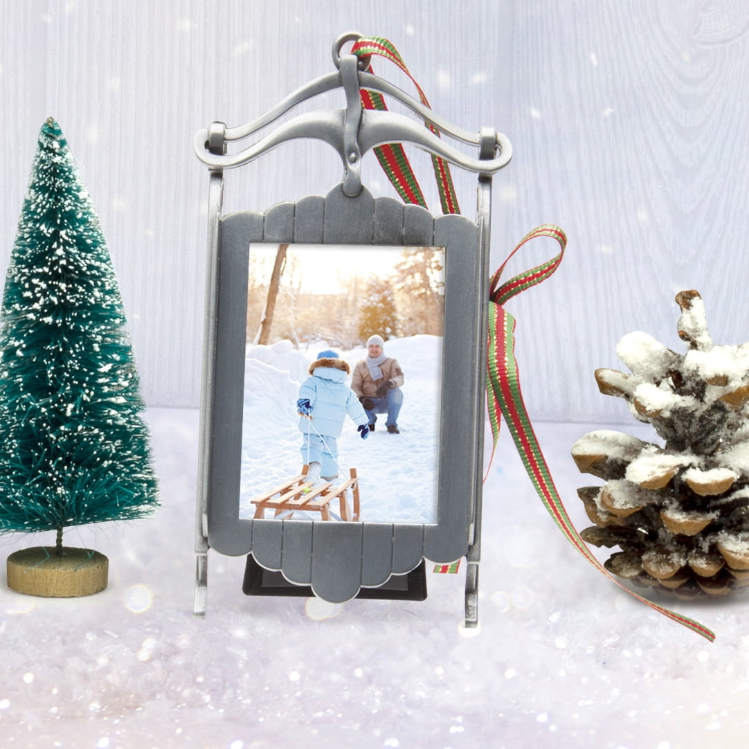 Pewter Sled 2" x 3" Photo Ornament Picture Frame - Pack of 24