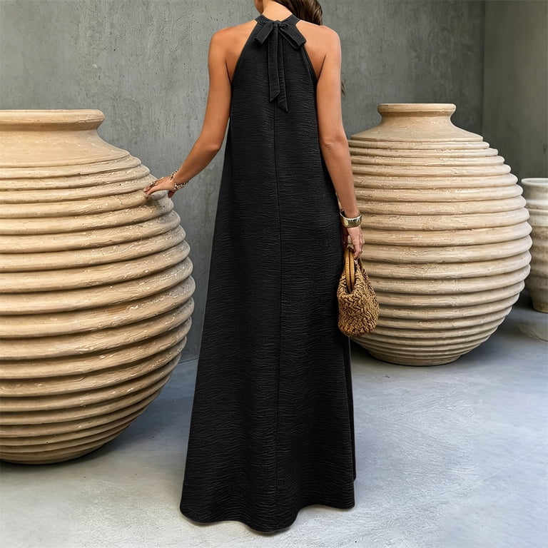 black halter dress casual WIDE RIB HALTER CUT AWAY DRESS  STILLWATER