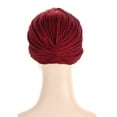 thumbnail image 3 of IROINNID Women's Solid India Muslim Ruffle Head Scarf Head-wear Wraps Turbans Beanie Cap Head-wraps,Burgundy, 3 of 5