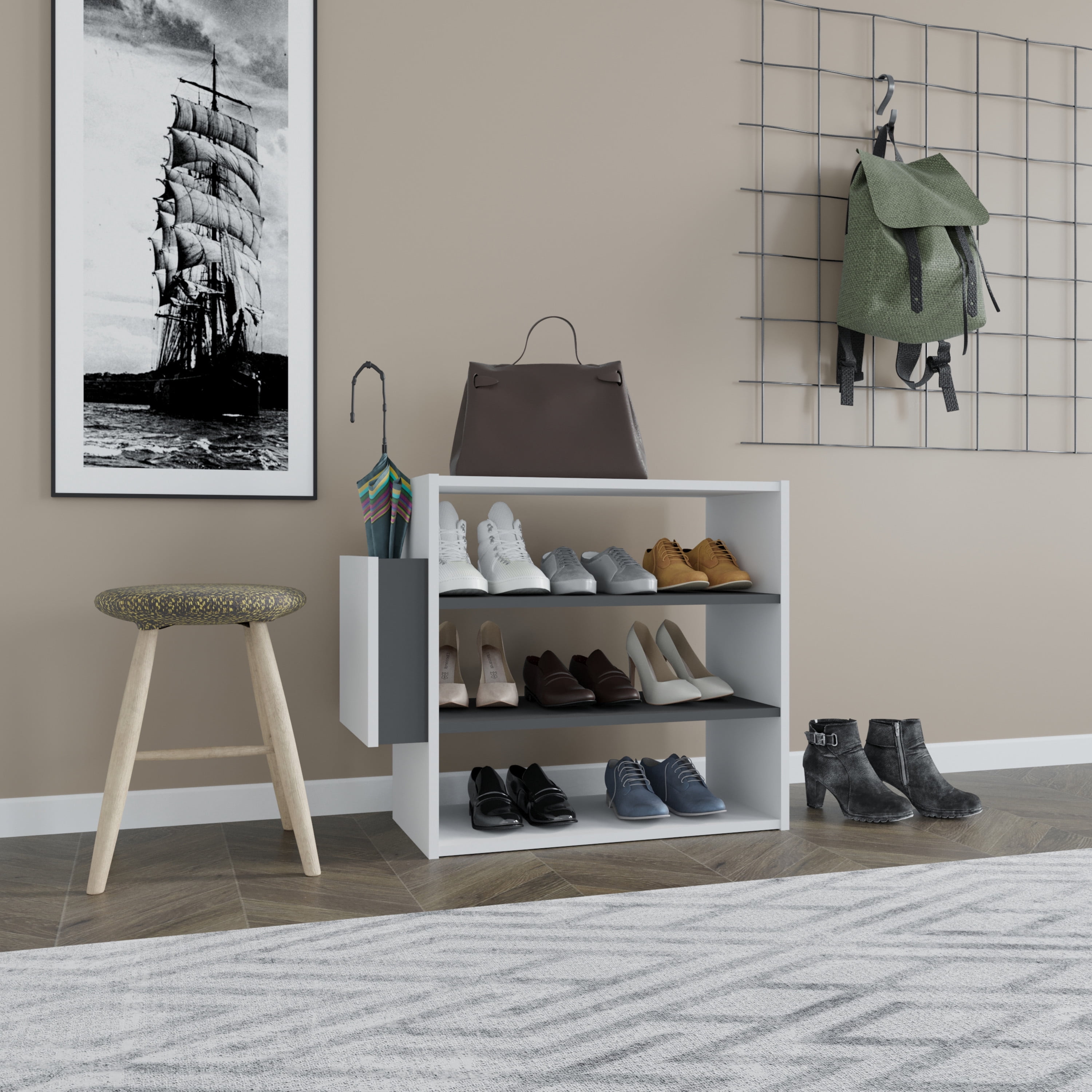 Ada Home Decor Furniture 3 Tier 9 Pair White Anthracite Manila Modern Shoe Rack