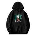 thumbnail image 1 of Men's Long Sleeve Hoodie Pullover Sweatshirt with Pockets - Teal & White ' LOVE ' Graphic Football Design Relaxed Fit, 1 of 7
