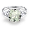 thumbnail image 3 of Gem Stone King 10K White Gold Green Prasiolite and White Zirconia Engagement Ring for Women | 5.29 Cttw | Cushion Checkerboard 10MM | Gemstone Birthstone | Size 9, 3 of 6