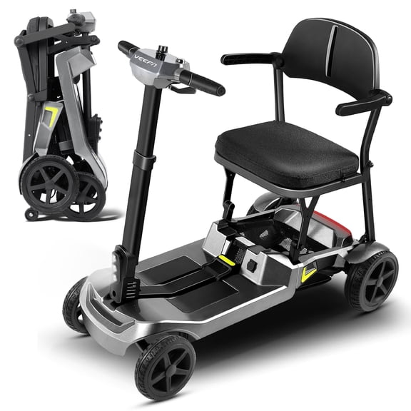 ScootNGo Lite Lightweight 1-Second Quick Fold 4-Wheel Mobility Scooter, Silver