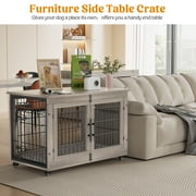 GIKPAL 38-Inch Dog Crate With Wooden, 2 Door Heavy Duty Indoor Dog Cage with Pads and Wheels for Medium to Large Dogs up to 70 lbs
