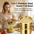 thumbnail image 1 of 3-in-1 Stainless Steel Colander Bowl Set with Interchangeable Grater Lid and Strainer Base, Stackable Kitchen Prep Station for Washing, Chopping, Shredding, Draining Vegetables and Kneading Dough, 1 of 9