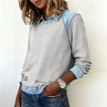 thumbnail image 5 of VISALY Women's Denim Collared Sweatshirt Patchwork Denim Pullover Tops Trendy Long Sleeve Shirts Henley Neck Button Up Tops Casual Lightweight Casual Fall Loose Sweatshirt Basic Tee Shirts Grey L, 5 of 7