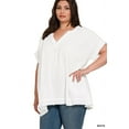 thumbnail image 3 of Zenana Women's Relaxed Fit Gauge Rolled Short Sleeve Raw Edge V-Neck T-Shirt Tunic, 3 of 3