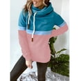 thumbnail image 2 of IROINNID Women's Long Sleeve Sweatshirt Turtleneck Mid-Length Color Block Casual Patchwork Drawstring Tops Sweatshirt, Pink, 2 of 5