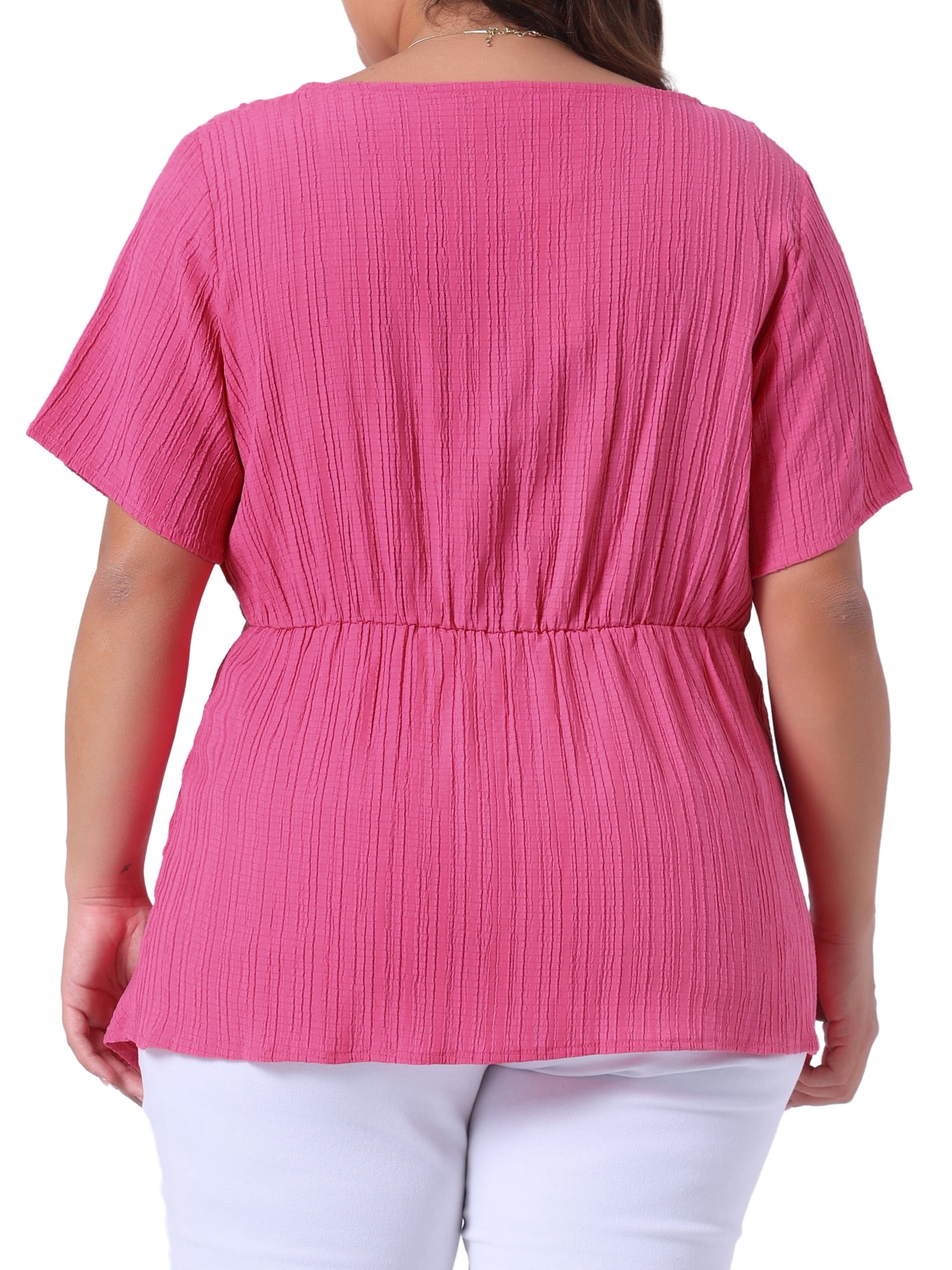 DARING DIVA Women's Plus Round Neck Asymmetrical Hem Twist Knot Top 3X Rose Red