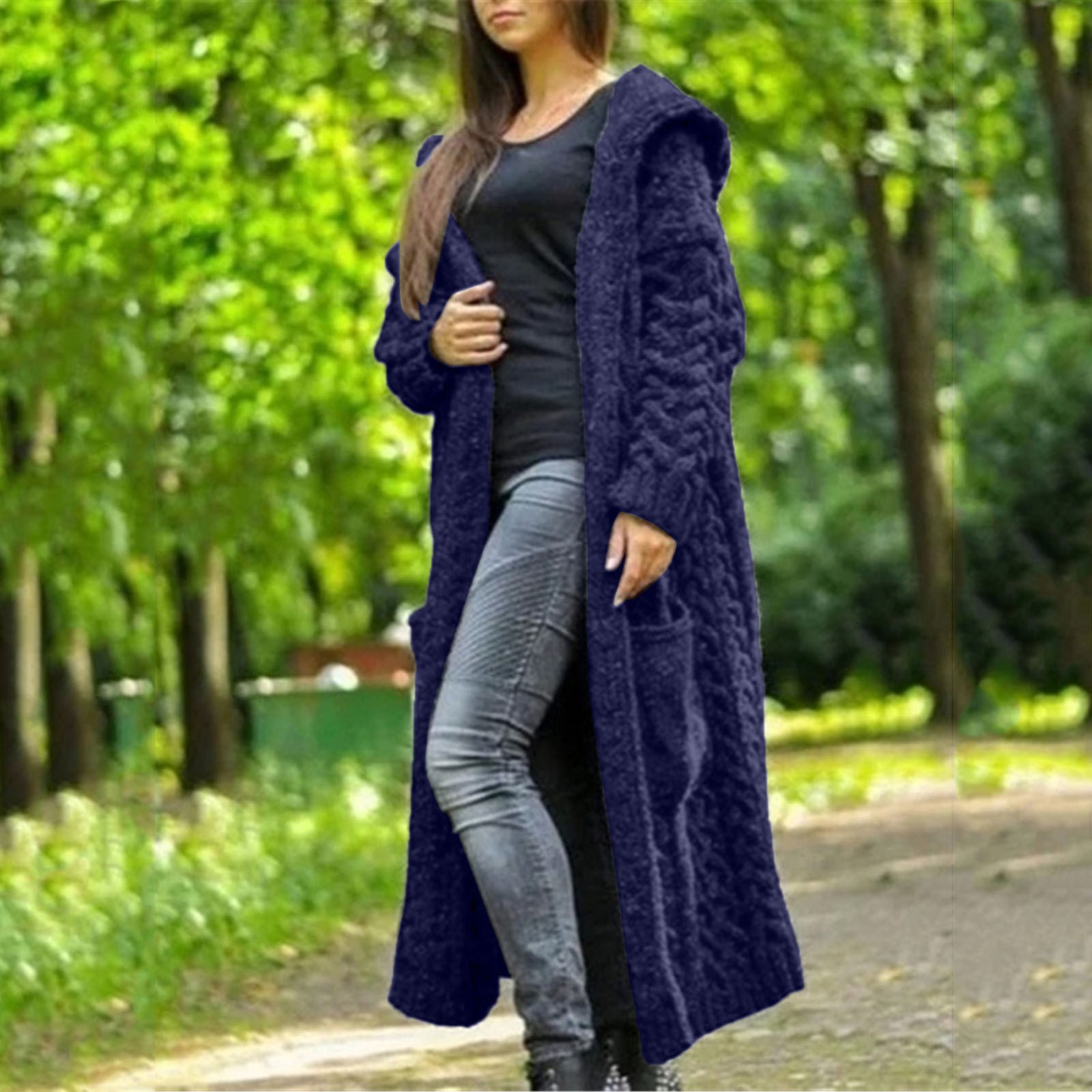 UPPADA Casual Jackets for Women Women's Winter Coat Warm Puffer jacket Plus Size Sherpa Lined Coats Batwing Cable Knitted Slouchy Wrap Cardigan Abrigos de Mujer - image 4 of 6
