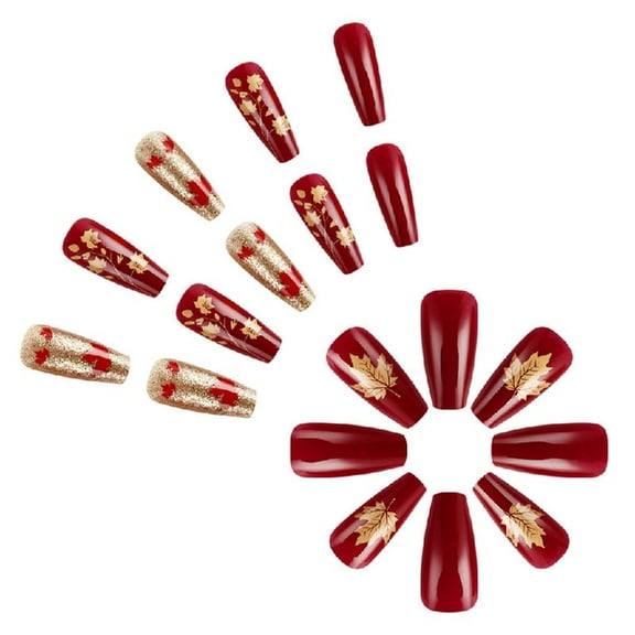 Fall Maple Leaves Thanksgiving Press on Nails Short Square False Nails With Designs Full Covers Stick on Nails