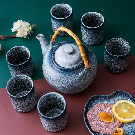 

Ceramic Tea kettle Japanese Style Teapot Exquisite Ceramic Tea kettle Creative Bamboo Handle Portable Tea Pot (Big Teapot Blue)