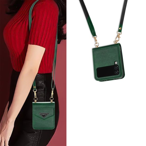 Card Slots Shoulder Strap Compatible with Samsung Z Flip 4 Case with Strap Crossbody Lanyard PU leather Anti-Drop Wallet Case for Galaxy Z Flip 4 2022 5G,Green