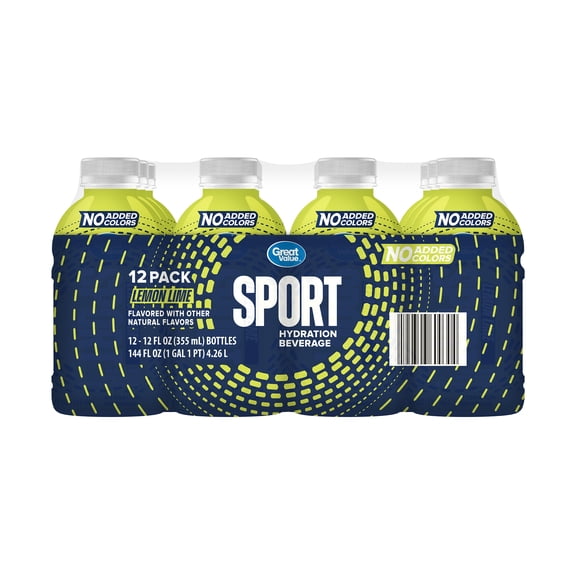 Great Value Sport Hydration Beverage, Lemon Lime, 12 fl oz, 12 Count