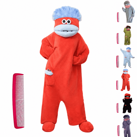 Big Mouth Monster Onesie, Funny Adult and One Piece Pajamas with Comb Prop, Silly Monster Jumpsuit for Halloween and Costume Parties,Red L