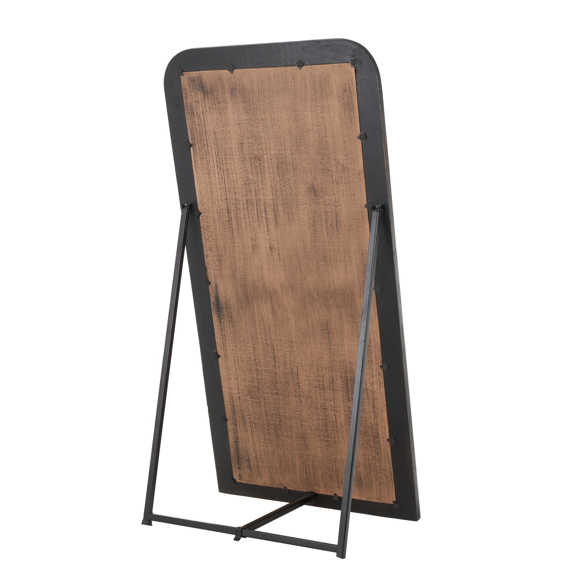 DecMode 36" x 72" Black Mango Wood Distressed Floor Mirror with Carved Grooves