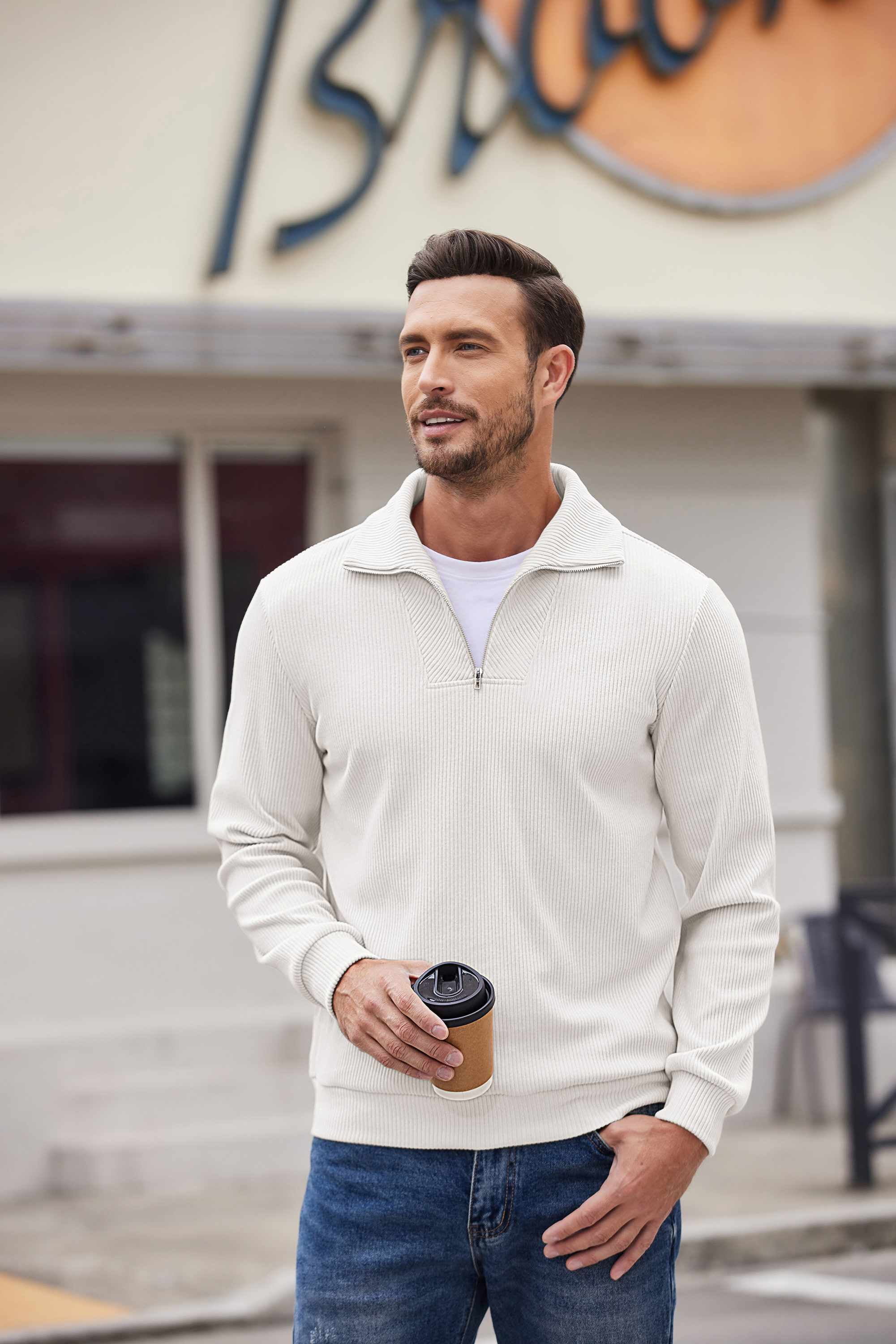 COOFANDY Men's Quarter Zip Up Pullover Mock Neck Long Sleeve