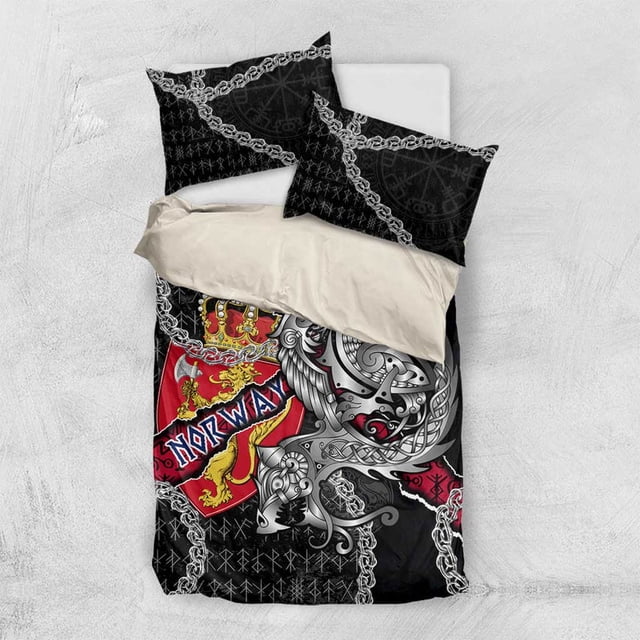 Norway Vikings Bedding Set Nordic Lion Bound in Runes and Chains DT02