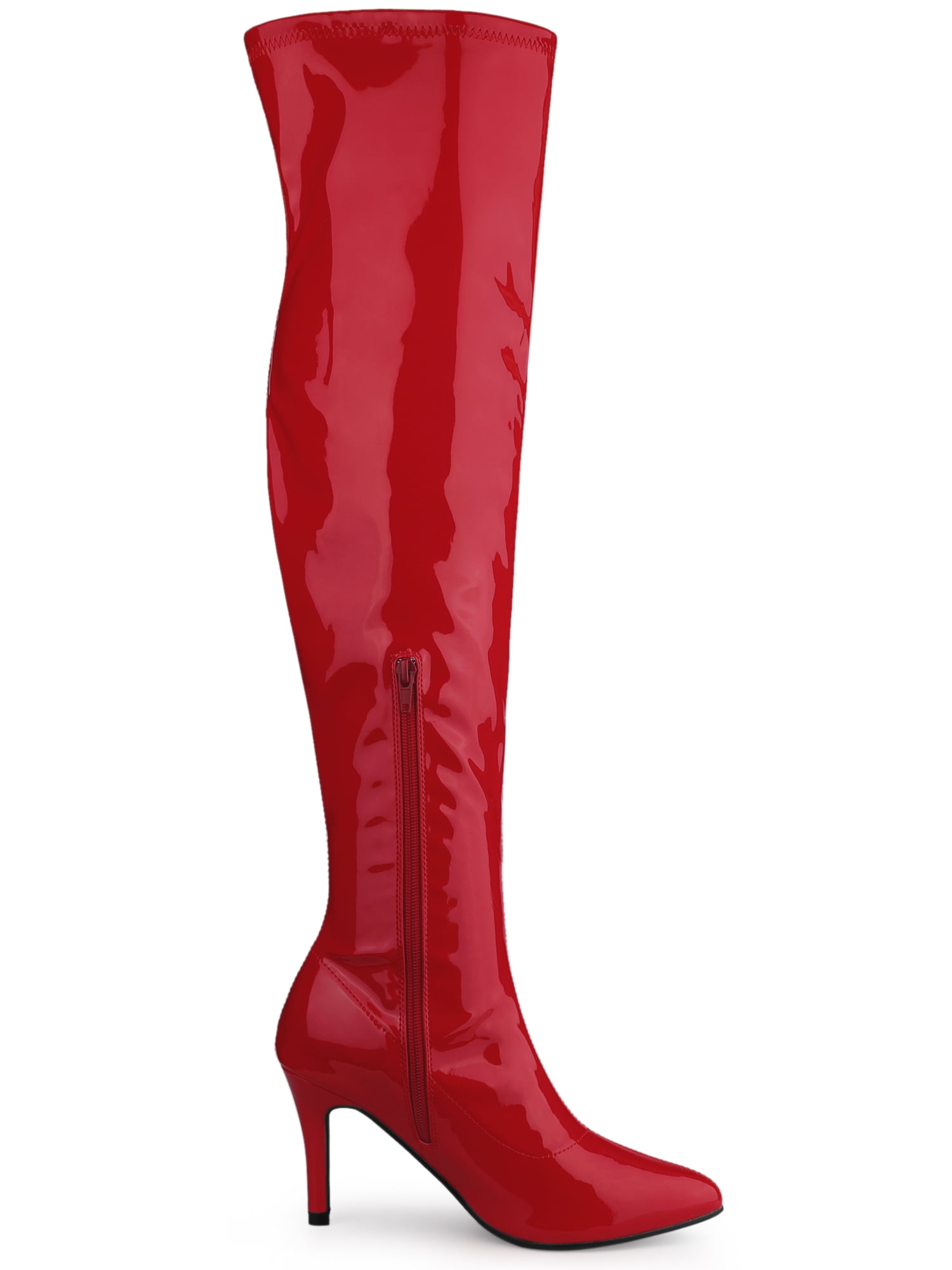 Unique Bargains Women's Pointed Toe Stiletto Heeled Over The Knee High Boots Red 6.5