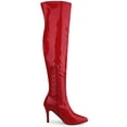 thumbnail image 3 of BLISSFUL STEP Women's Boots Thigh High Patent Leather Stiletto Heel Pointed Toe Zipper Boots Red 7, 3 of 7
