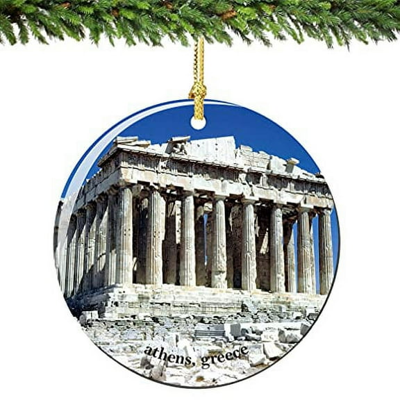 City-Souvenirs Acropolis Parthenon Athens Greece Christmas Ornament Porcelain 2.75 Inch Double Sided Parthenon Christmas Ornament