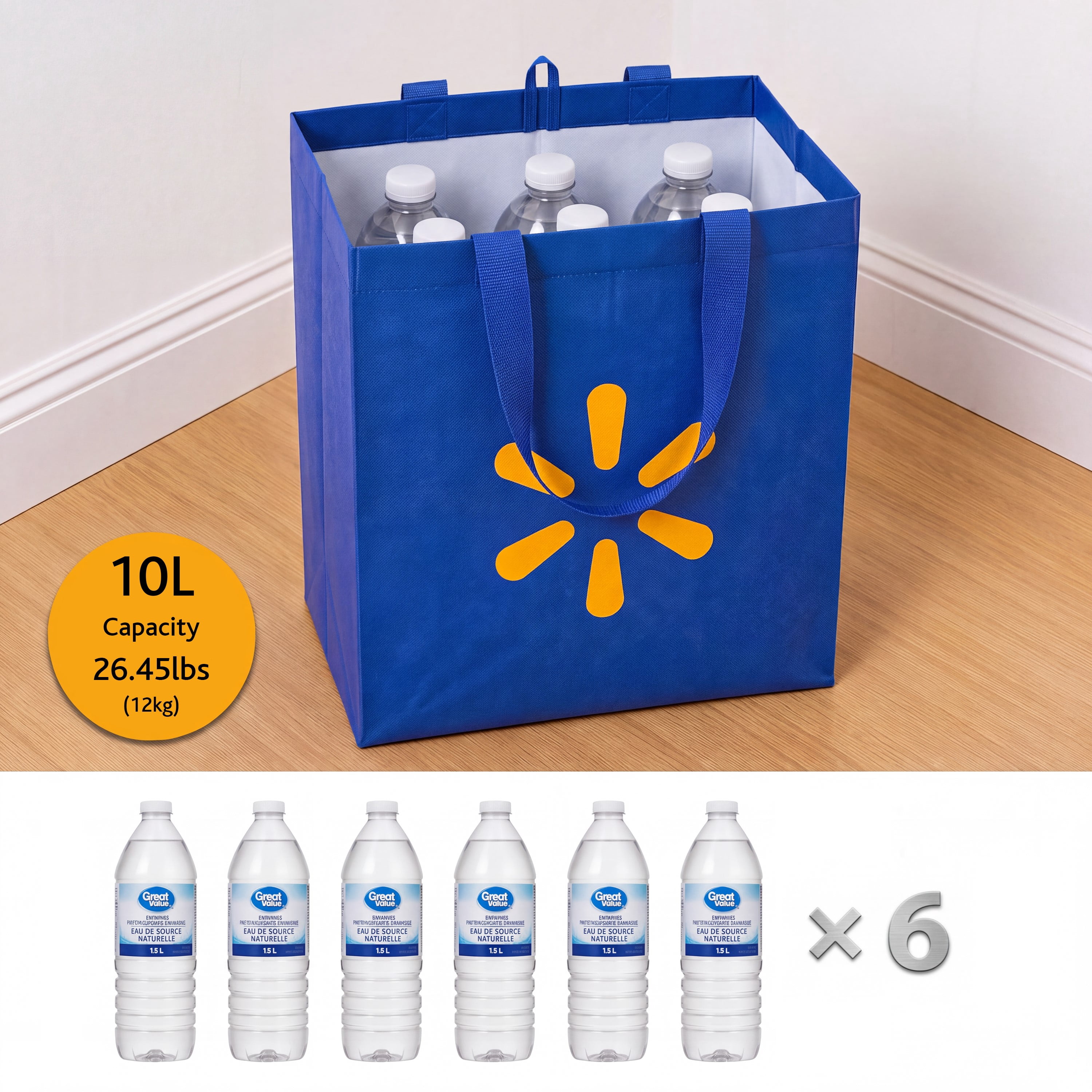 Walmart Reusable Shopping Bag, Foldable Grocery Tote Bag, Blue