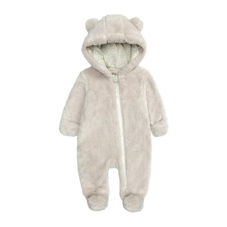 

Dadaria Baby Boys Girls Clothes Newborn 0-12M Newborn Winter Fleece Jumpsuit Solid Hooded Romper Zipper Coat Outwear Beige 9 Toddler