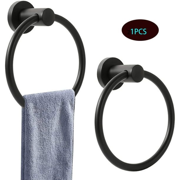HOZHANI 1PCS Towel Ring, Black Bath Hand Towel Ring 304 Stainless Steel