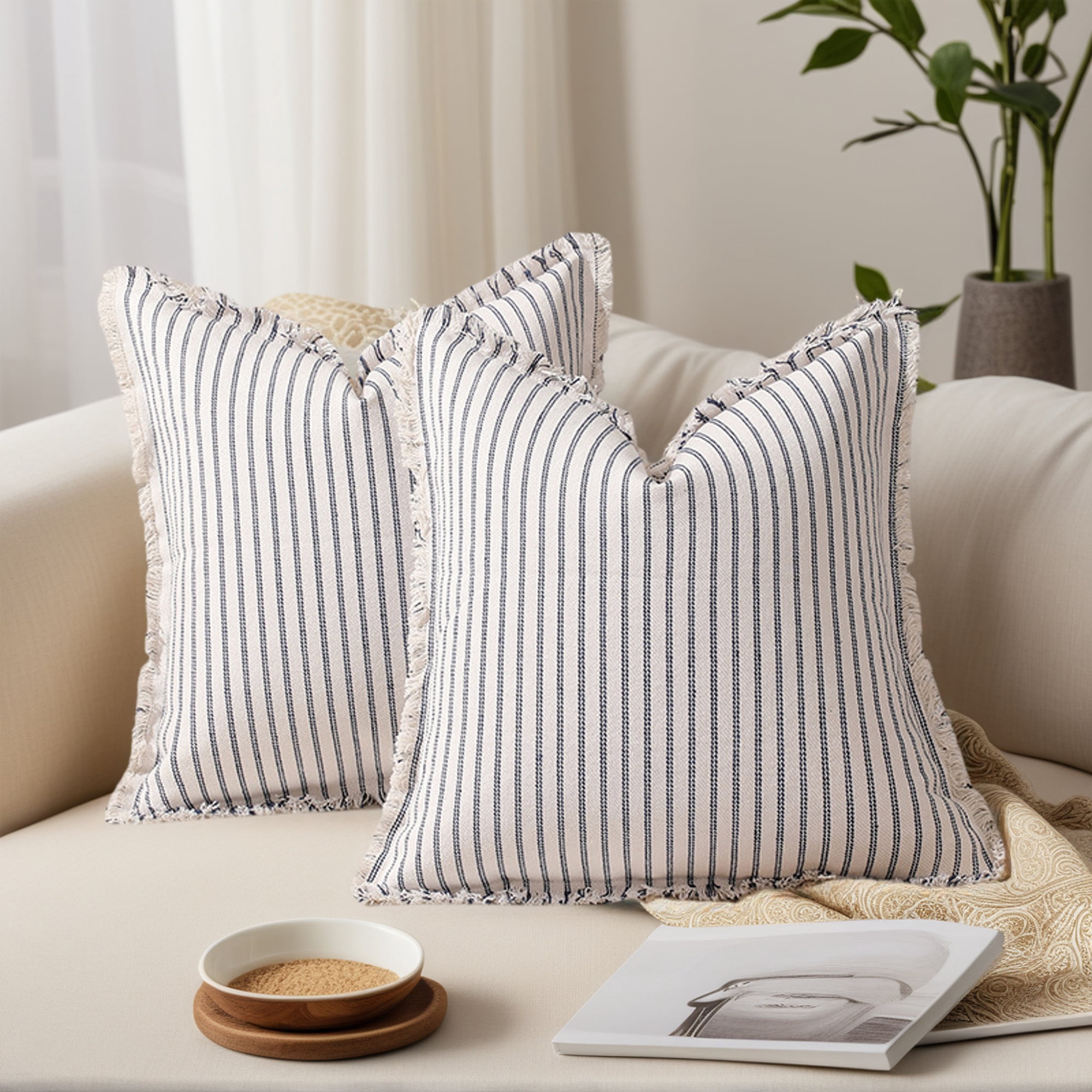 Unique Bargains 4 Pcs Classical Striped Throw Pillow Cover Navy Blue 18" x 18"/20" x 20"