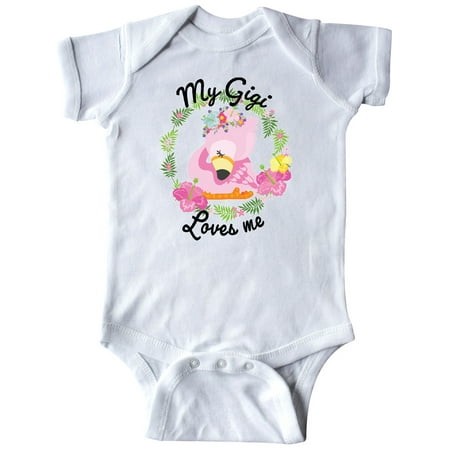 

Inktastic Baby Flamingo My Gigi Loves Me with Flower Wreath Gift Baby Boy or Baby Girl Bodysuit