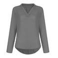 thumbnail image 4 of HAiming Women's Long Sleeve Shirts Solid Color V Neck Loose Comfortable Pullover Tops Casual Work Office Blouse, 4 of 5