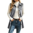 thumbnail image 5 of QIYAGBSA Waffle Knit Vest for Women Long Sleeveless Cardigan Vest Button Down Lapel Collar Flap Pockets Side Slits Soft Layering Fall Spring Casual Errands Travel (Gray, L), 5 of 8