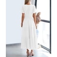 thumbnail image 5 of EASYBRA Women V Neck Puff Sleeve Pleated Maxi Dress Elegant A Line Layered Hem Summer Dress, 5 of 6
