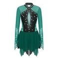 thumbnail image 3 of iiniim Women's Figure Ice Skating Dress Shiny Rhinestones Ballet Roller Skating Lyrical Dancewear Dark Green S, 3 of 7