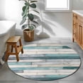 thumbnail image 4 of Turquoise Grey Wooden Large Area Rugs for Bedroom Living Room, Soft Non Slip Carpet Bedside Rug, Farmhouse Teal Wood Round Floor Cover Kitchen Accent Rug 4' for Dining Room/Office, 4 of 9