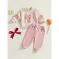 thumbnail image 5 of Loicainy Baby Toddler Girls 2-piece Outfit, 6 12 18 24 Months 2T 3T Long Sleeve Crew Neck Bow Sweatshirt with Elastic Waist Sweatpants Fall Clothes Set, 5 of 9