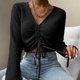thumbnail image 2 of Suéter de punto con cordón y cuello en V de manga larga informal a la moda para mujer Fridja  fjkfkj4194, 2 of 5