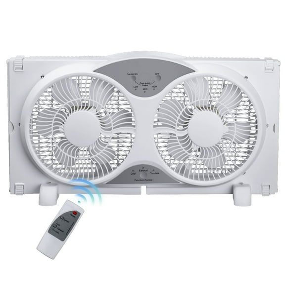 9" Twin Window fan with Remote Control, 3 Speed Bedroom window fan reversible Airflow Exhaust and Intake Quiet Operation, Fan Window Easy to install