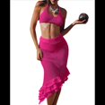 thumbnail image 2 of Traje de Baño de Dos Piezas de Crochet para Mujer, Top de Bikini de Cintura Alta con de . Rosa Roja L, 2 of 8